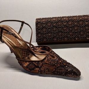 Beaded bronze heel + matching purse
